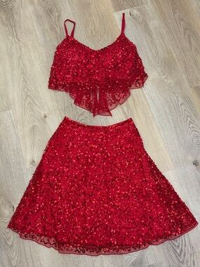 Ashley Lauren Red Sequin Two-Piece Cocktail Set